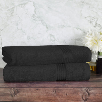 2 Piece Egyptian Cotton Modern Absorbent Bath Sheet Set, Black