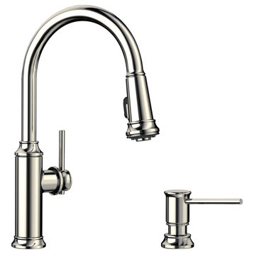 Blanco Empressa Pull-Down Kitchen Faucet With Soap Dispenser, Polished Nickel