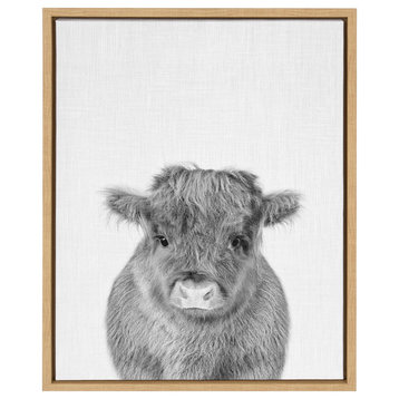 Sylvie Baby Cow Framed Canvas by Simon Te Tai, Natural 18x24