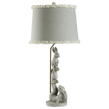 Chrysta Cream Table Lamp Charming Bunnies With Ruffle Trimmed Shade -150w