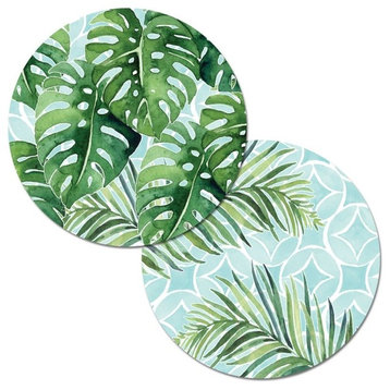 Reversible Round Plastic Placemats Tropical Palm Set of 4
