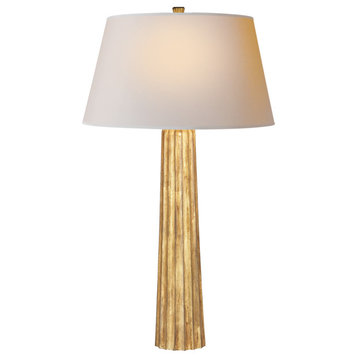 Fluted Spire Large Table Lamp in Gilded Iron with Natural Paper Shade