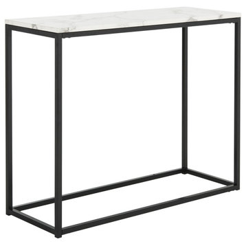 Contemporary Console Table, Open Metal Base With Elegant Faux Marble Top, White