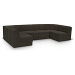 Meridian Furniture - Ollie Black Boucle Fabric U-Shaped Modular Sectional, Brown, 6-Piece: 4 Armless Chair, 2 Corner Chair - Meet the epitome of style and functionality with this Ollie boucle fabric living room sectional, part of the Ollie modular collection. A contemporary marvel, this sectional features chic and inviting rich brown boucle fabric upholstery, giving it a sumptuous texture that oozes elegance and luxury. Curved corners add to the visual look of the sectional while maximizing seating comfort while lounging, reading, or entertaining. Pair it with other items in the Ollie collection easily, thanks to an attachment latch underneath.