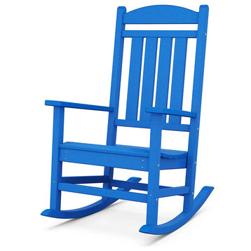 Patio Rocking Chair, All Weather Plastic Frame With Slatted Seat, Pacific Blue