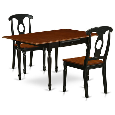 3 Pieces Dining Table Set, 2 9" Drop Down Leaves Wooden Table, 2 Dining Chairs