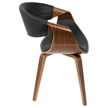 Lumisource Symphony Mid-Century Modern Dining/Accent Chair, Walnut Wood, Black