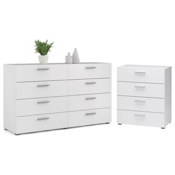 2 Pieces Engineered Wood Set of 8 Drawer Double Dresser & 4 Drawer Chest - White