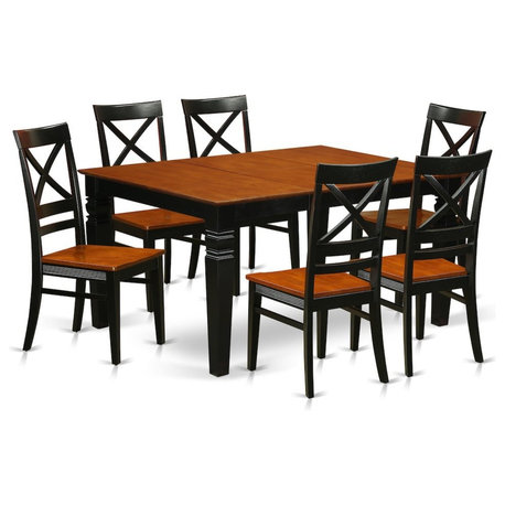 7-Piece Dining Set With a Kitchen Table and 6 Wood Chairs, Black