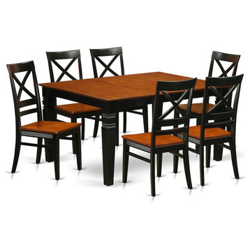 7-Piece Dining Set With a Kitchen Table and 6 Wood Chairs, Black