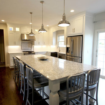 White Kitchen with Gray and Black Quartz Countertop and Bar Area ~ Streetsboro
