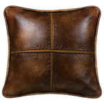 Paseo Road by HiEnd Accents - Cross Stitched Pillow Features Faux Leather With Hand Stitched Details., 18x18 - Wash Instructions: Dry Clean Only