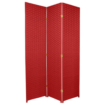 6' Tall Woven Fiber Room Divider, Special Edition, Cherry Red, 3 Panel