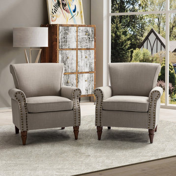 32.5" Wooden Upholstered Accent Chair With Arms Set of 2, Gray