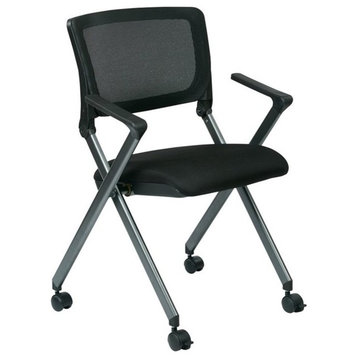 Black Mesh Back Folding Chair in Titanium (Set of 2)