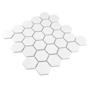 Gio White Matte 2" Hexagon Porcelain Mosaic Tile, 55 Sheets