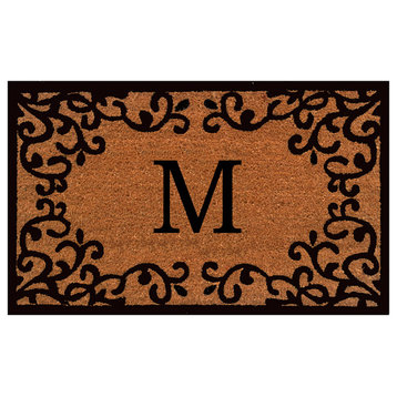 Chateaux Monogram Doormat, 18"x30", Natural, Black, Letter M