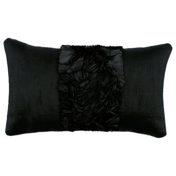 12"x14" Ribbon Embroidery Black Silk Lumbar Pillow Cover - Vintage Black Love