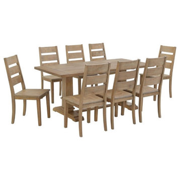 Bowery Hill 9 Piece Modern Farmhouse Dining Set in Rustic Brown