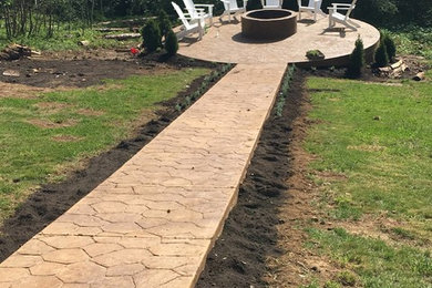 Stamped Concrete Walkway and Fire Pit