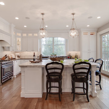 Mont Blanc Quartzite & Silver Pearl Granite in a White Kitchen