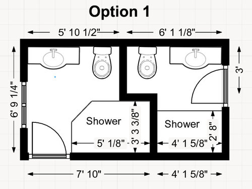 Help with 2 small bathrooms layout | Houzz Forum