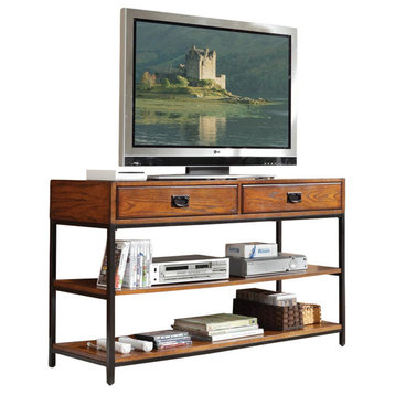 Homestyles Modern Craftsman Wood Media Console in Brown