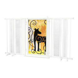 Fusion Gates - Fusion Gate with Limited Edition Dream Dog Design, White Pearl, 65"-71.4" - Dog Gates