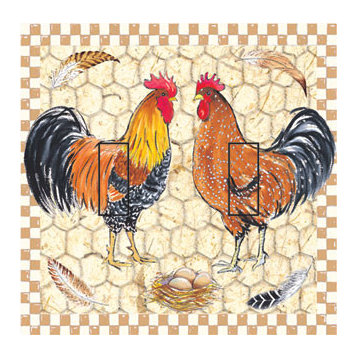 Pretty Boy Roosters Double Toggle Peel and Stick Switch Plate Cover: 2 Units