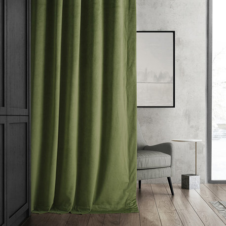 Signature Blackout Velvet Curtain Single Panel, Basque Green, 50"x108"