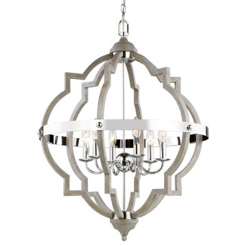 Roseto SGCH43921 Cooksville 6 Light 25"W Candle Style Chandelier - Washed Pine