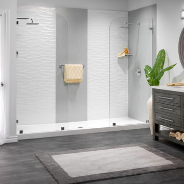 Modern Walk-In Shower with Oversized White Shower Base & Scalloped Accent Wall