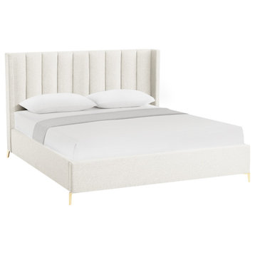 Inspired Home Ameen Bed, Upholstered,  Linen, Light Beige, Queen