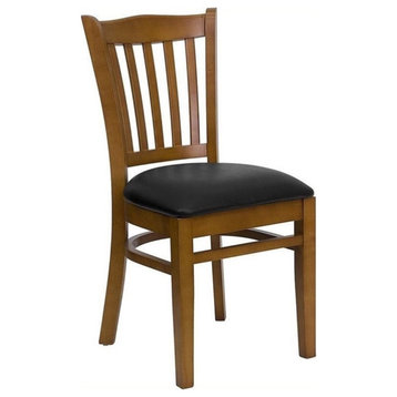 Bowery Hill 19.25" Traditional Vinyl/Wood Dining Chair in Cherry/Black