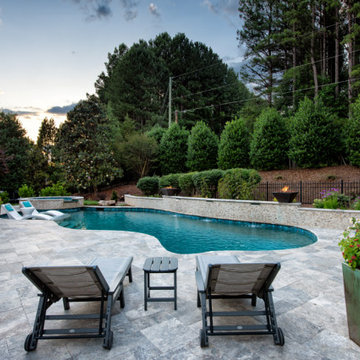 Residential Pool, Raised Spa and Raised Wall with Fire Bowels-Kernersville, NC