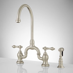 Ponticello Bridge Kitchen Faucet with Side Spray - Lever Handles - Kitchen Faucets