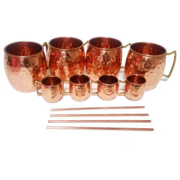 Set of 4 Moscow Mule Mug / Shot Glass / Straw Complete Set 100% Copper
