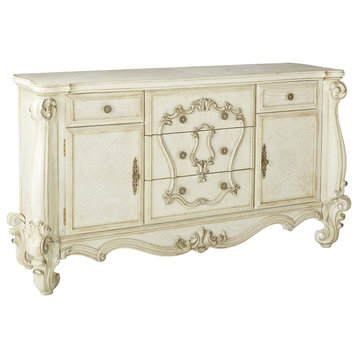 Unique Dresser, Double Design With Unique Carving and Side Cabinets, Bone White