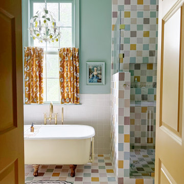 Gray Benko: Colorful Checkerboard Bathroom