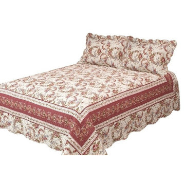 Old Rose Corona Quilt With Pillow Shams, Colonial Rose, Queen