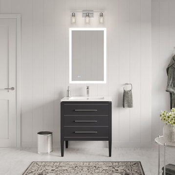 Celios Bathroom Vanity, Black With Chrome Trim, 30", Single Sink, Freestanding