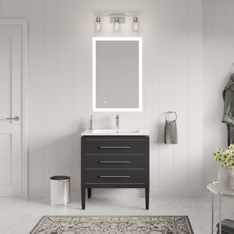 Grace Bathroom Vanity, Black With Chrome Trim, 30", Single Sink, Freestanding