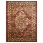 Nourison - Delano Persian Area Rug, Brick, 5'3"x7'3" - An exquisitely figured medallion motif, framed by the elegant lines of a traditional diamond panel design. In softly antiqued tones of carnelian red, the perfect area rug to bring a feeling of subtle drama to that special room in your home. Expertly power-loomed from top quality polypropylene yarns for luxuriously supple texture and years of lasting beauty.
