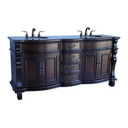 Adelina 72 inch Antique Double Bathroom Vanity Brown Marble Top - Bathroom Vanities And Sink Consoles