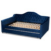 Bowery Hill Contemporary Velvet Upholstered Full Daybed with Trundle in Blue