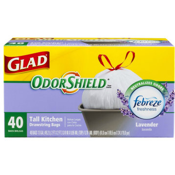 Glad® 78459 OdorShield Lavender Scent Tall Kitchen Drawstring Bag, 13-Gal, 40-Ct