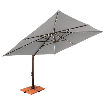 Bali Pro 10' Square Cantilever Umbrella With Lights, Silver/Sunbrella Fabric