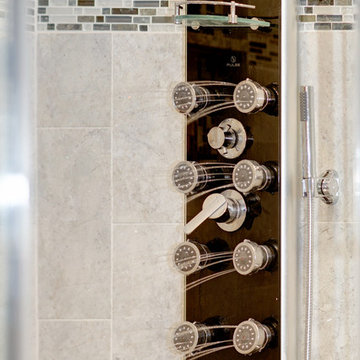 Elegant Master Bathroom Remodel with Quartz-Granite Hybrid Vanity and Spa Shower