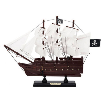 Wooden Caribbean Pirate White Sails Model Pirate Ship 12''