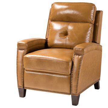 Genuine Leather Cigar Recliner With Nailhead Trim, Camel